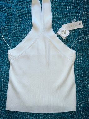 NWT Etcetera White /Ivory Ribbed Knit Tank Top Size XL
